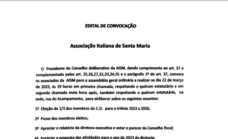 Read more about the article Convocação para assembleia geral ordinária